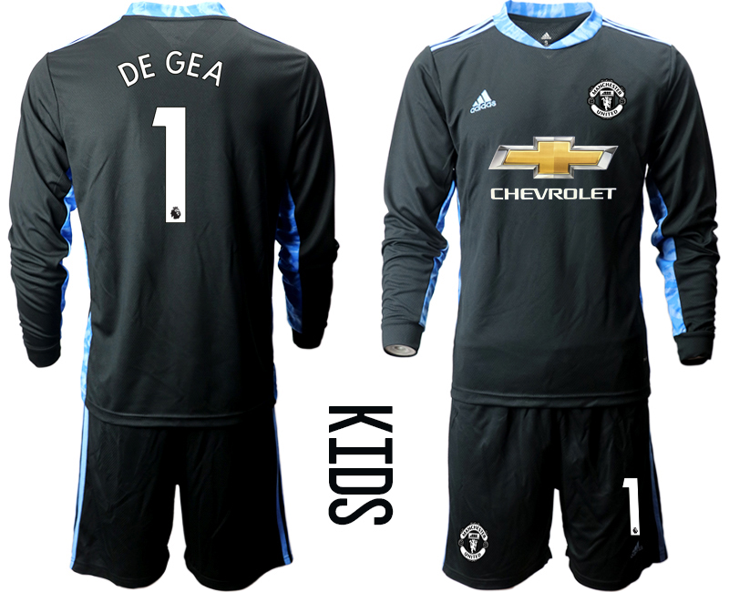 Youth 2020-2021 club Manchester United black long sleeved Goalkeeper #1 Soccer Jerseys1